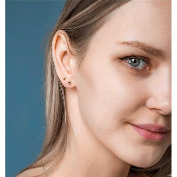 14K Gold Plated Stud Earrings for Women, Pearl Stud Earrings Ball Stud - Picture 6 of 7